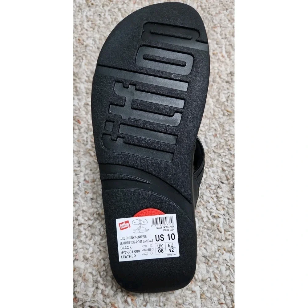 FitFlop Lulu Chunky Snaffle Leather Toe-Post Sandal Black US 10 New No‎ Box